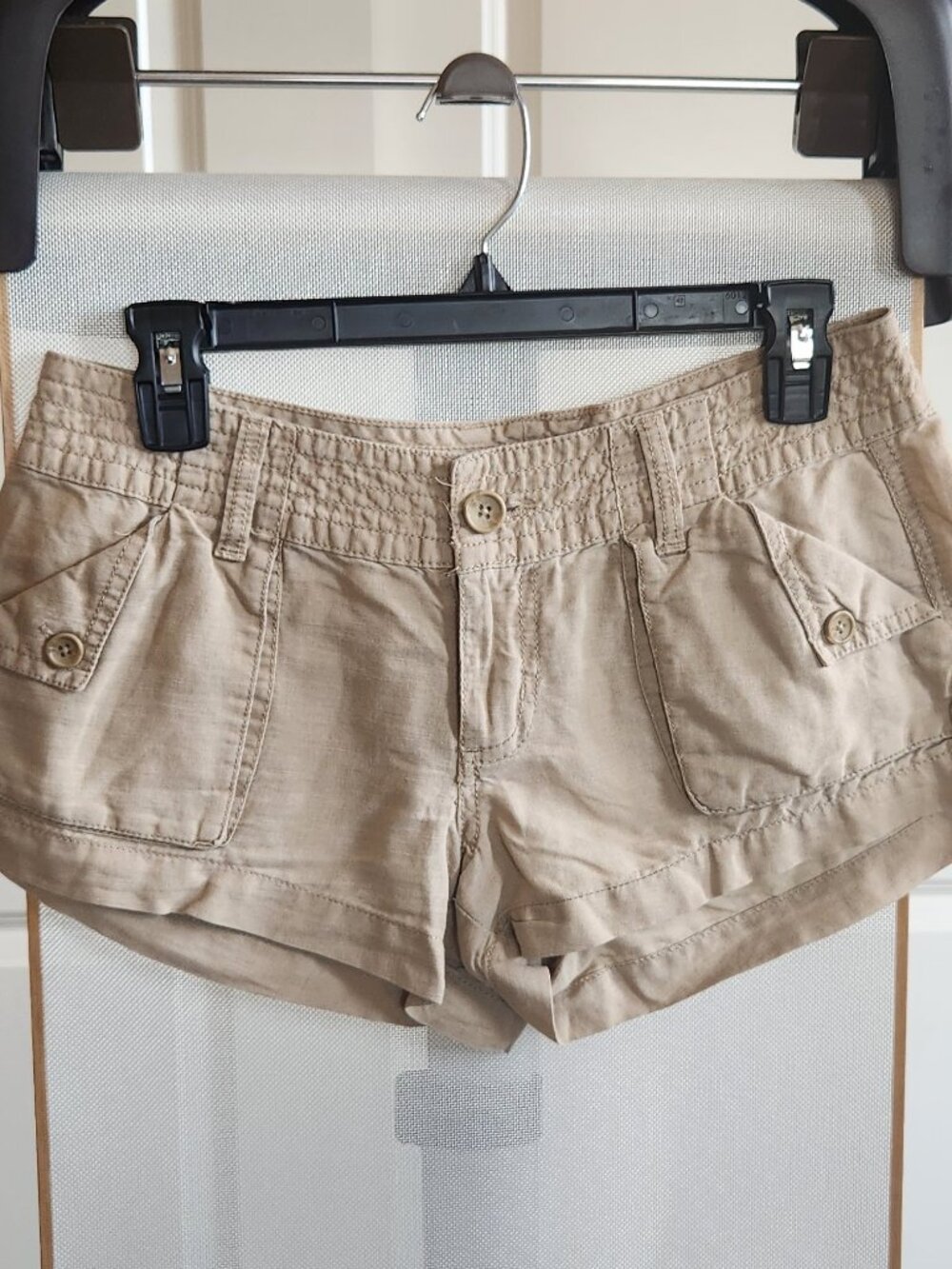 Hang Ten Linen Cotton Blend Khaki Low Rise Shorts Size 5